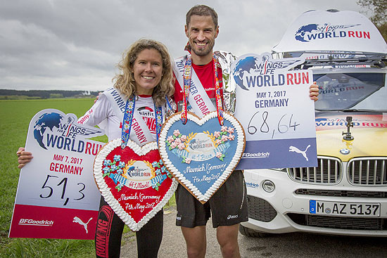 Sebastian Hallmann and Bianca Meyer gewannen den Life World Run am 07.05.2017 in München ©Foto:  Flo Hagena for Wings for Life World Run  